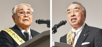 挨拶する井上会長（左）と小澤実行委員長