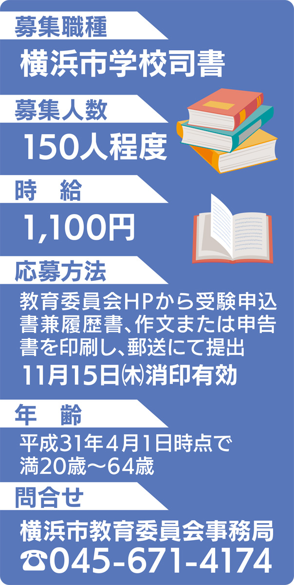 求人 学校司書を募集中 横浜市 来年４月採用 横浜市教育委員会指導企画課 学校司書担当 中区 西区 タウンニュース