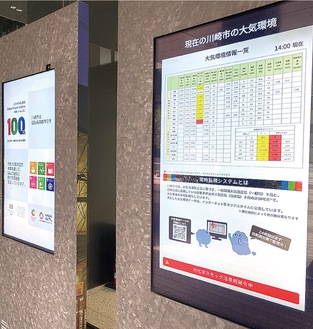 光化学スモッグ注意報を知らせる川崎市役所入り口にある掲示板