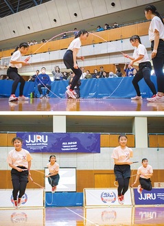 今年３月の国内予選の様子。写真上がダブルダッチ、下がシングルロープのチームフリースタイル