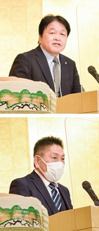 あいさつする内藤会長（上）と窪会長