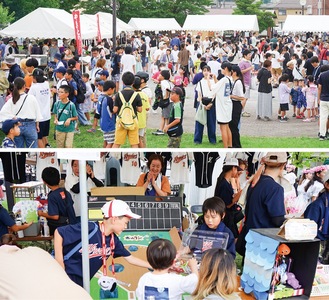 会場の様子（上）と賑わった模擬店