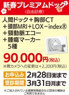 人間ドック＋胸部ＣＴ、頭部ＭＲＩ、腫瘍マーカー５種全６種の検査で９万円