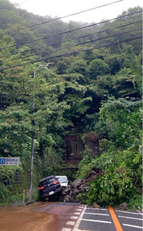 土砂崩れが発生した新善波トンネル出入り口付近（写真提供／伊勢原市）