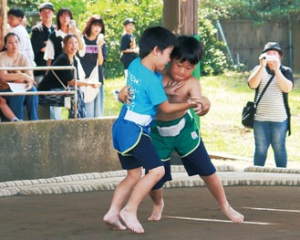 激しいぶつかり合いを見せた子ども力士たち