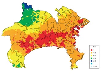 大正型関東地震の震度分布で茅ヶ崎は震度７想定