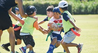 元気に芝生を駆け回った＝提供