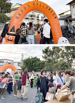 ハロウィン気分を堪能した参加者＝10月31日、東海岸商店会駐車場